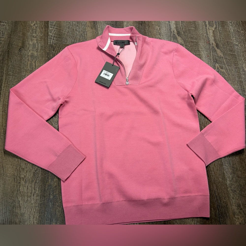 G/Fore NEW 1/4 Zip V-Neck Pullover Sweater in Blush Pink Wool Blend $255